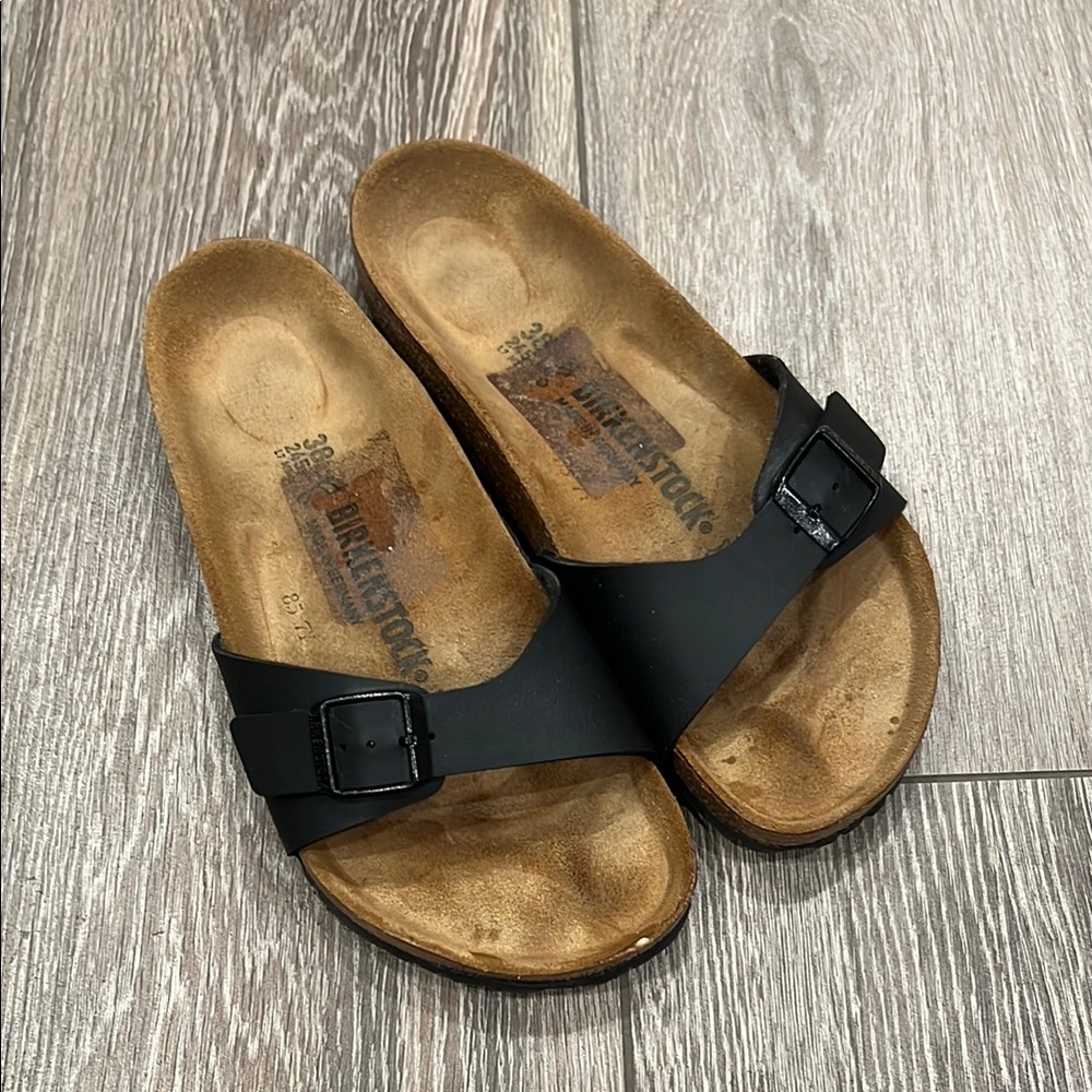 Birkenstock Madrid Black Leather Slides